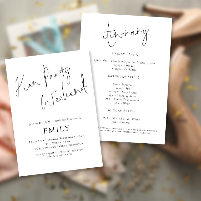 Minimalist Hen Party Itinerary Weekend Any Colour Invitation (Creator Uploaded)