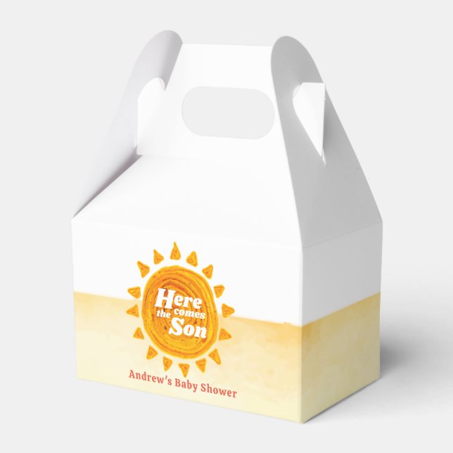 Minimalist Here Come The Son Boho Baby Shower  Favor Box (Front Side)