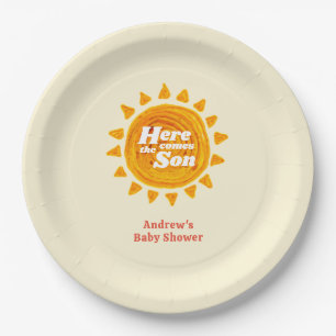Minimalist Here Come The Son Boho Baby Shower  Paper Plate