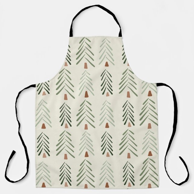 Minimalist Herringbone Christmas Trees Apron (Front)