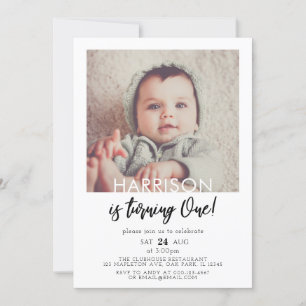 Minimalist He's Turning One Photo 1st Birthday Invitation