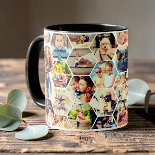 Minimalist Hexagon 40 Photo Honeycomb Collage Mug