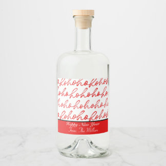Minimalist Ho Ho Ho Text Red Holiday Pattern Xmas Liquor Bottle Label