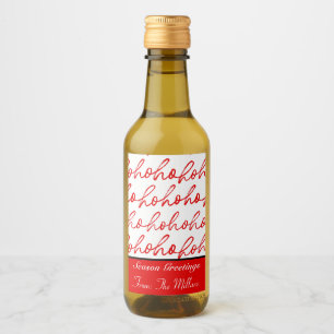 Minimalist Ho Ho Ho Text Red Holiday Pattern Xmas Wine Label