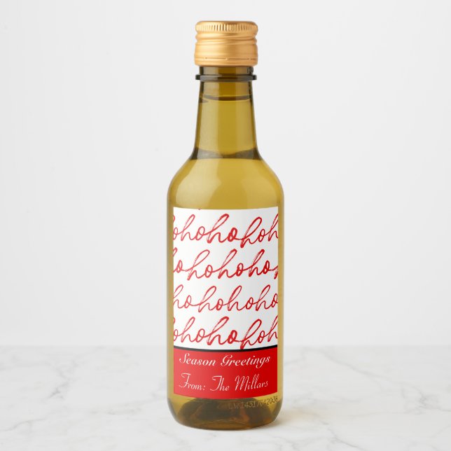 Minimalist Ho Ho Ho Text Red Holiday Pattern Xmas Wine Label (Front)