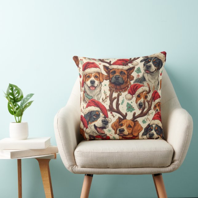 Minimalist Holiday Dog Lover Gift | Festive Contin Throw Pillow (Chair)