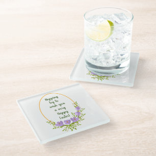 Minimalist  holiday wreaths  Crocus flowers Easter Glass Coaster