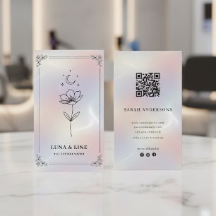 Minimalist Holographic Floral QR Code Business Card