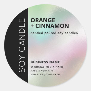 Minimalist holographic typography soy candle classic round sticker