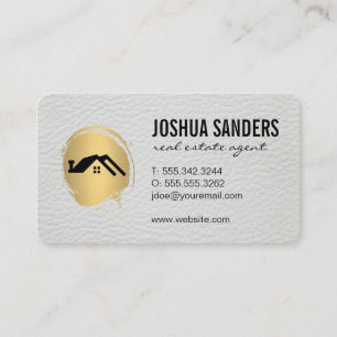 Minimalist Home Icon / Gold Brushed Faux Leather Business Card
