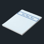Minimalist home office handy notes navy name text<br><div class="desc">Handy Note Pad for Home or Office
Minimalist light blue pages with navy blue name box and name text
Customize with your name or text to make it special for you!
2 sizes available
You may transfer VanOmmeren designs to other Zazzle products!</div>