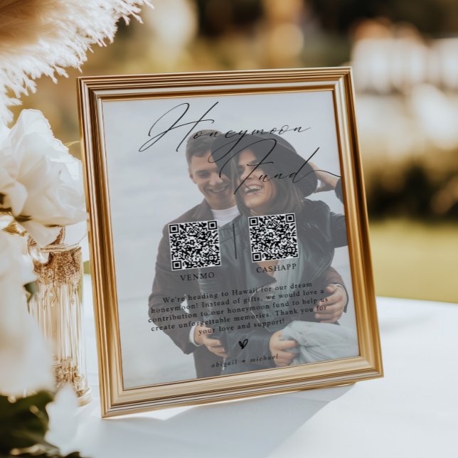 Minimalist Honeymoon Fund w/ Photo & 2 QR Codes Poster (Creator Uploaded)