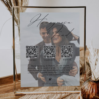 Minimalist Honeymoon Fund w/ Photo & 3 QR Codes Poster