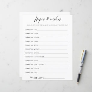 Minimalist hopes & wishes birthday game card