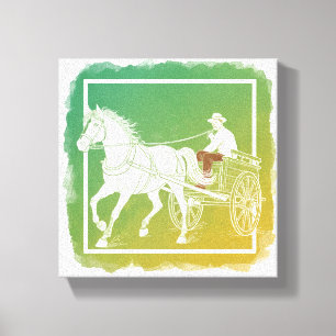 Minimalist Horse & Cart Line Art Surreal White L Canvas Print