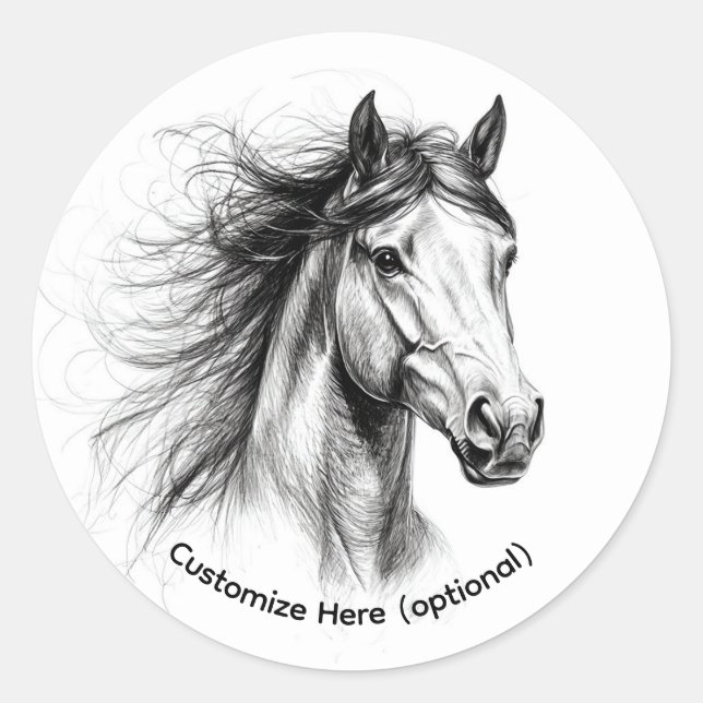 Minimalist Horse Line Art Drawing Sticker (Front)