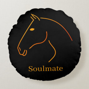Minimalist Horse Line Art - "Soulmate" Personalize Round Pillow