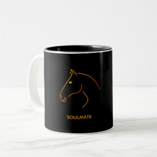Minimalist Horse Line Art - "Soulmate" Personalize Two-Tone Coffee Mug