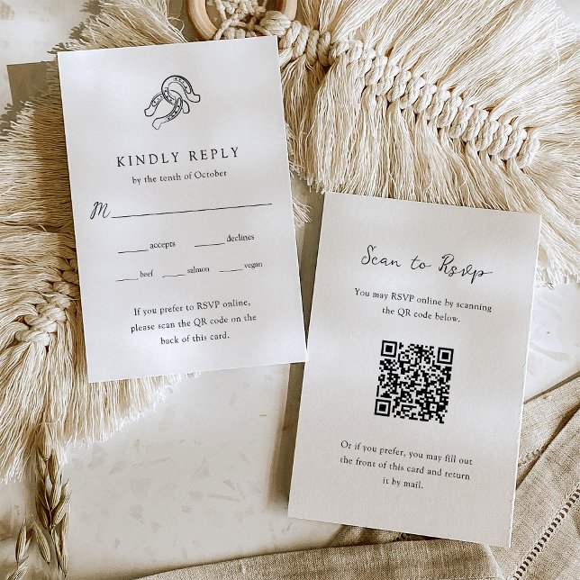 Minimalist Horseshoe Wedding | Meal Choice QR Code RSVP Card (Creator Uploaded)