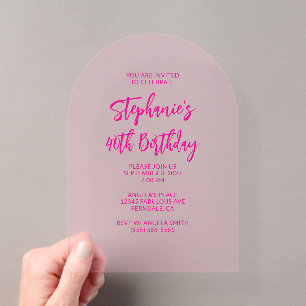 Minimalist Hot Pink Brush Script 40th Birthday Acrylic Invitations