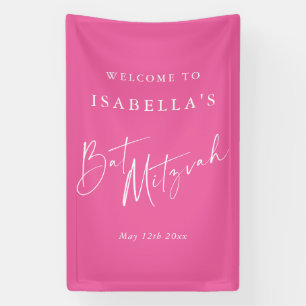 Minimalist Hot Pink Custom Bat Mitzvah Welcome Banner