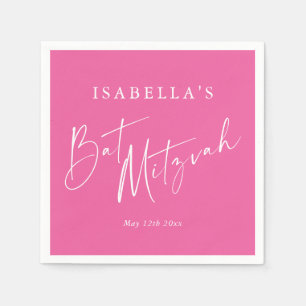 Minimalist Hot Pink Custom Bat Mitzvah Welcome Napkin