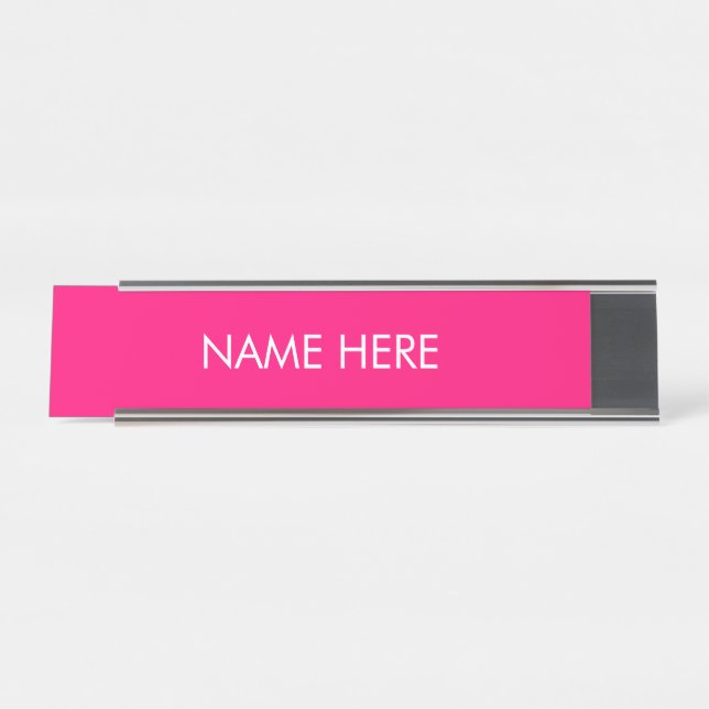 Minimalist hot pink fuchsia custom name text chic desk name plate (Front)
