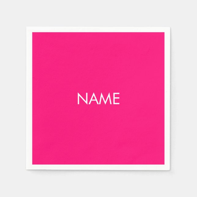 Minimalist hot pink fuchsia custom name text solid napkin (Front)