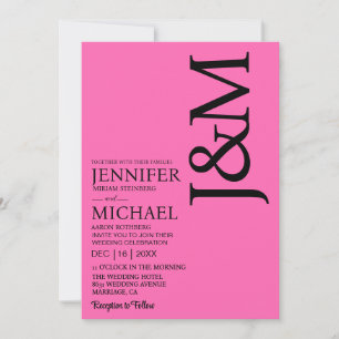 Minimalist Hot PInk Magenta Fuschia Wedding Invitation