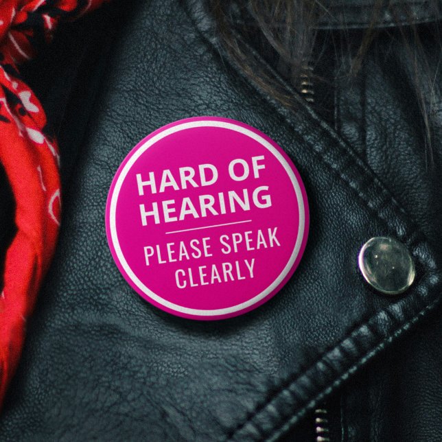 Minimalist Hot Pink Text Hard of Hearing 2 Inch Round Button (Minimalist Hot Pink Text Hard of Hearing Button)