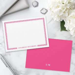 Minimalist Hot Pink Two Border Monogram Card