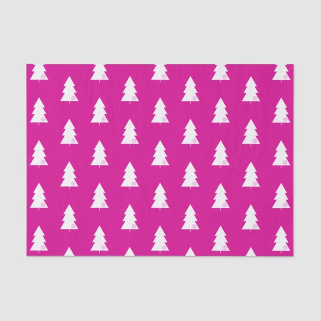 Minimalist Hot Pink White Christmas Tree Pattern Tissue Paper (Front)