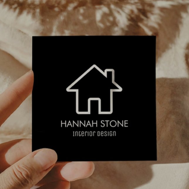 Minimalist House Home Outline Plain Simple Basic Square Business Card (Creator Uploaded)