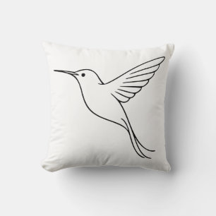 Minimalist Hummingbird Line Art in Flight Throw Pillow