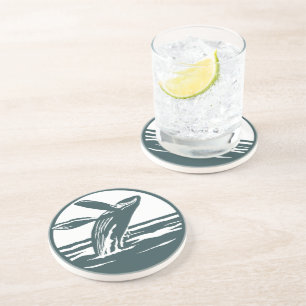 Minimalist Humpback Whale Breaching Ocean  Coaster