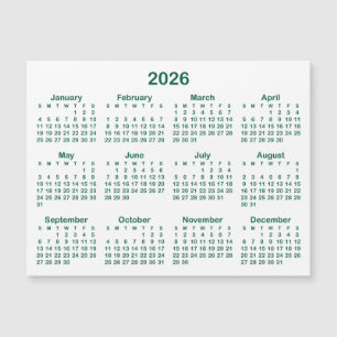 Minimalist Hunter Green 2026 Magnetic Calendar