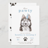 Minimalist Husky Dog Invitation | Pawty