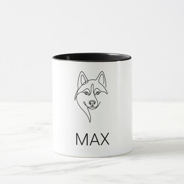 Minimalist Husky Face Line Art  | Custom [Pet Name Mug (Center)