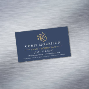 Minimalist HVAC Navy Blue Gold Modern Magnetic Business Card