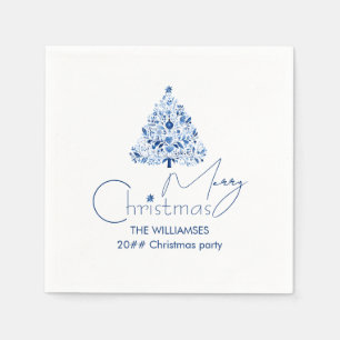 Minimalist Hygge White and Blue Christmas Tree Napkin