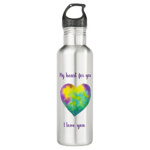 Minimalist I love you rainbow watercolor heart    710 Ml Water Bottle