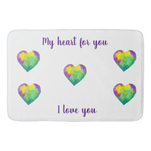 Minimalist I love you rainbow watercolor heart Bath Mat