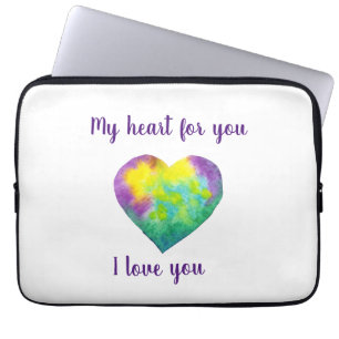 Minimalist I love you rainbow watercolor heart    Laptop Sleeve
