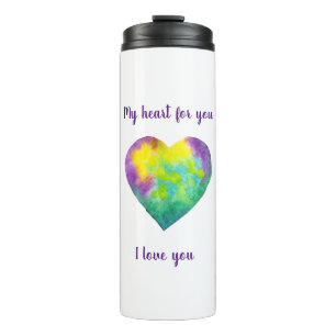 Minimalist I love you rainbow watercolor heart Thermal Tumbler