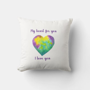 Minimalist I love you rainbow watercolor heart    Throw Pillow
