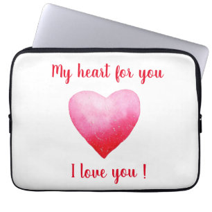 Minimalist I love you red watercolor heart Laptop Sleeve