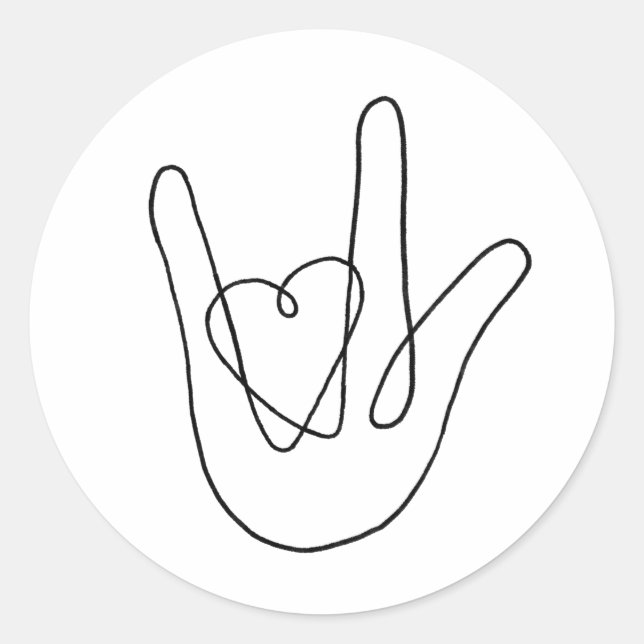 Minimalist "I Love You" Sign Language Single Line  Classic Round Sticker (Front)