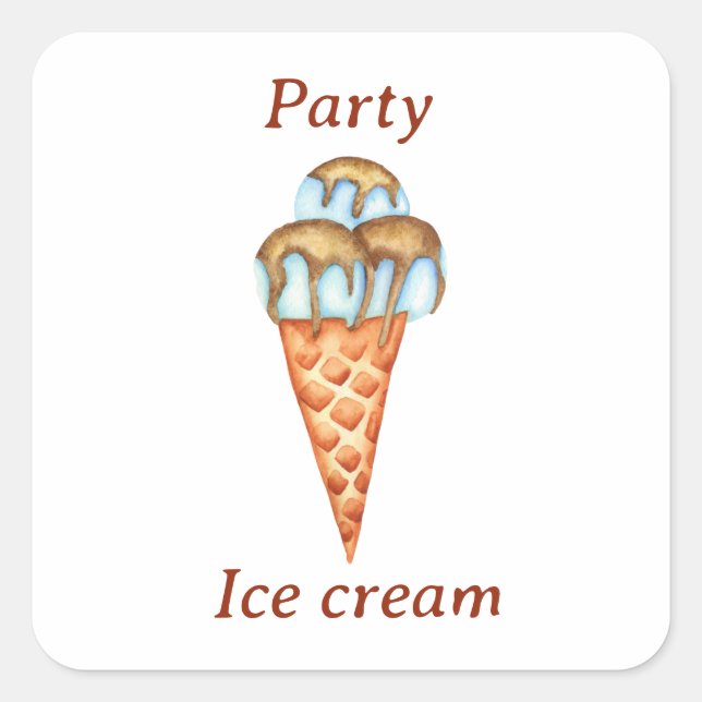 Minimalist Ice cream Party    Square Sticker (Front)