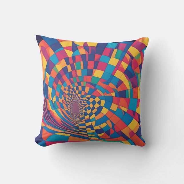 Minimalist Illusion: Twisting Chequerboard Pattern Throw Pillow (Front)