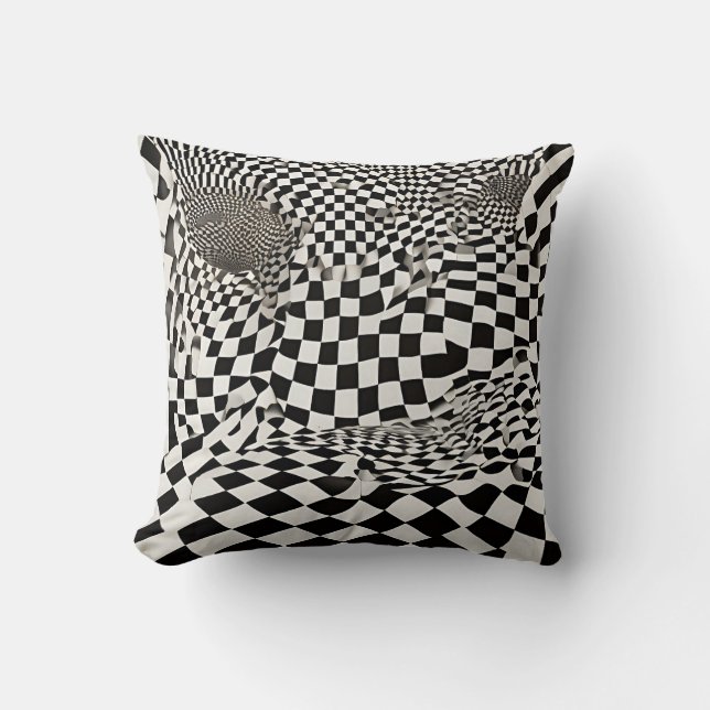 Minimalist Illusion: Twisting Chequerboard Pattern Throw Pillow (Front)